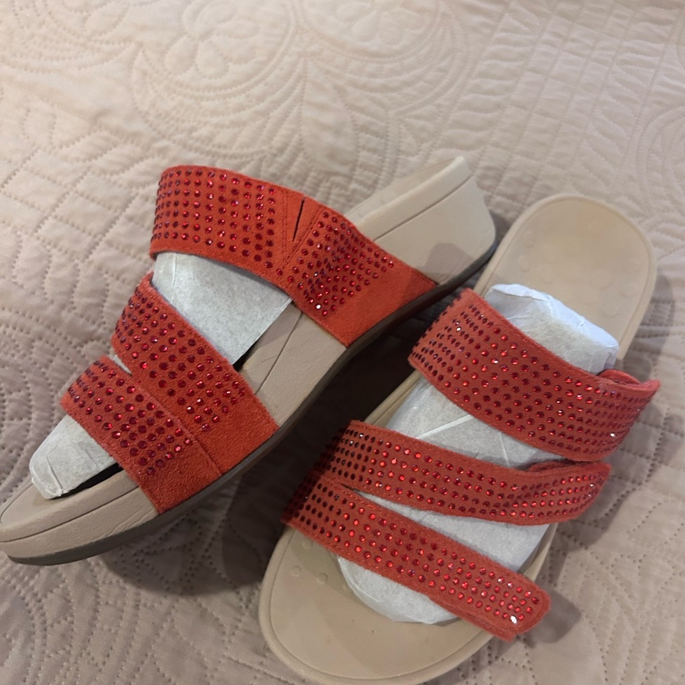 Vionic Alexis Red Rhinestone Wrap Slide Sandals - Picture 2 of 6